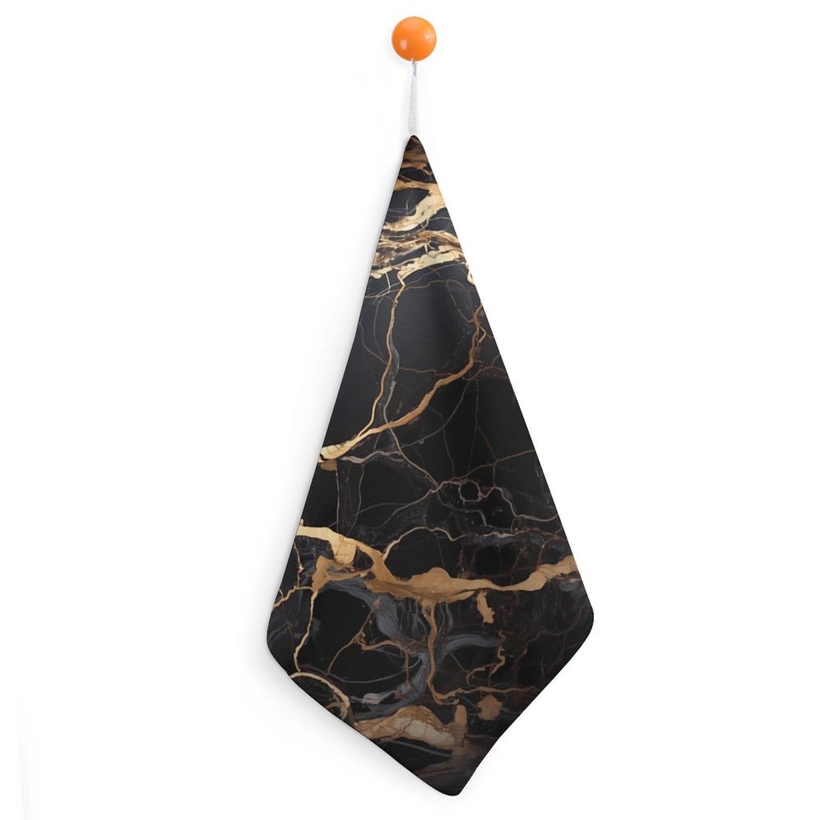 VstaDank Black Gold Marble Washcloth with Hanging Loop Quick Dry Microfiber Hand Towel Highly Absorbent Wash Cloth Reusable Makeup Remover Cloth Soft Feel Fingertip Towel for Bathroom