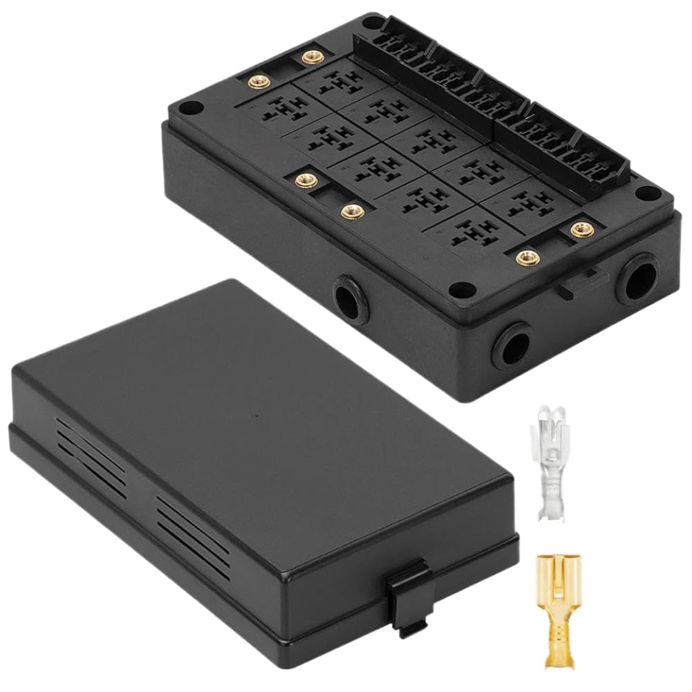 Caja de relés para coche de 10 vías, caja de fusibles de 12V, portafusibles de 15 vías para marina automotriz con terminales