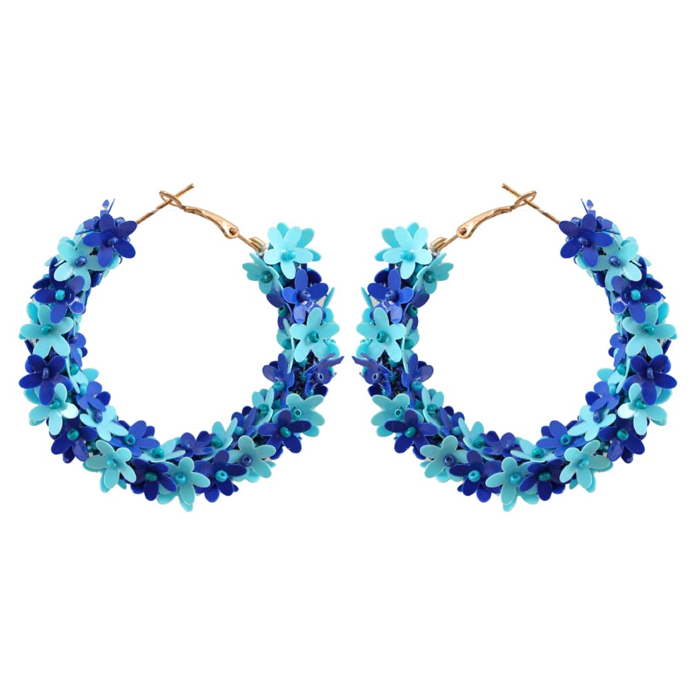 University Trendz Beaded Blue Floral Hoop Earrings for Women & Girls (B0CRWT7Y68) Amazon Price History, Amazon Price Tracker