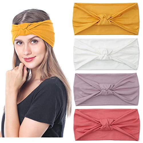 4 Pack Women Headbands Turban Knot Hairbands Versatile Wide Head Wraps Elastic Thick Hair Bands For Yoga Running Workout