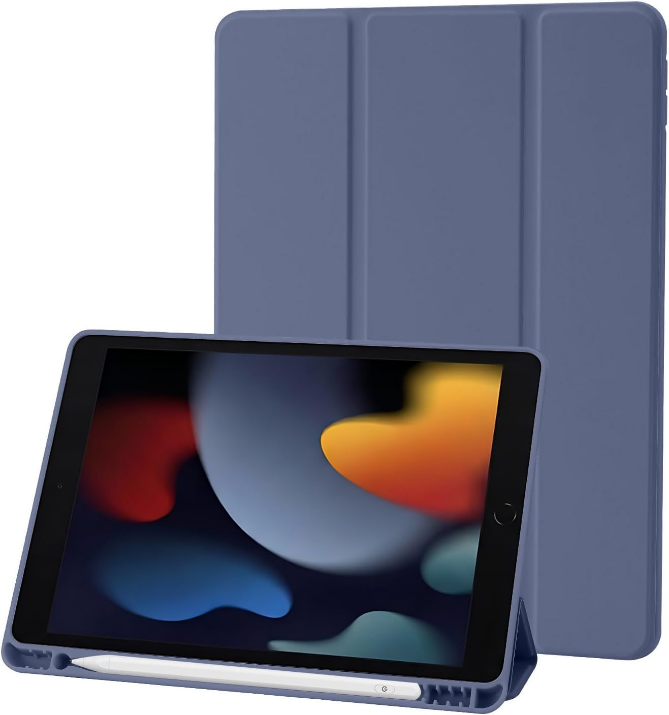 Custodia Cover Compatibile con iPad 9 8 7 Generazione (10.2 Pollici, 2021/2020/2019), Supporta la Carica di Pencil 2nd Gen, Auto Sveglia/Sonno (Blu Grigio)