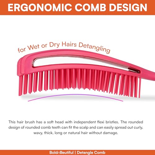 Image of Premium TPEE Material Hair Detangler Comb for Wet & Dry Hairs | Flexible Soft Tip Scalp-Friendly Detangling Brush with Anti-Slip Ergonomic Handle