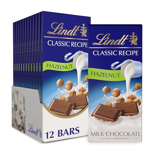 Lindt CLASSIC RECIPE Hazelnut Milk Chocolate Bar, Milk Chocolate Candy, 4.4 oz. (12 Pack)