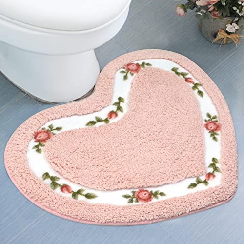 Tealp Heart Shaped Rug Bath Rug Bathroom Rug Bath Mat Non-Slip Soft Shower Rug Plush Microfiber Water Absorbent Thick Shaggy Floor Mats For Doormats Tub Shower Christmas Decor,50X65 Inches(Pink) #TOP2