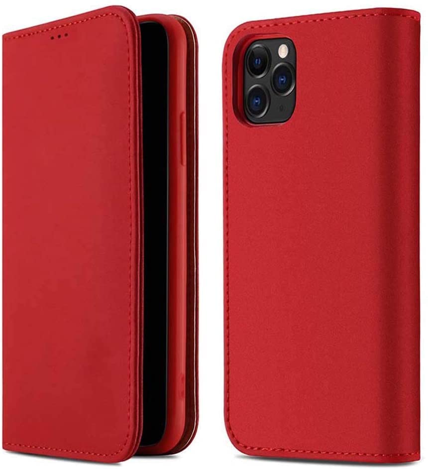 Étui portefeuille iPhone 11 KANUZ en cuir rouge avec rabat magnétique et support