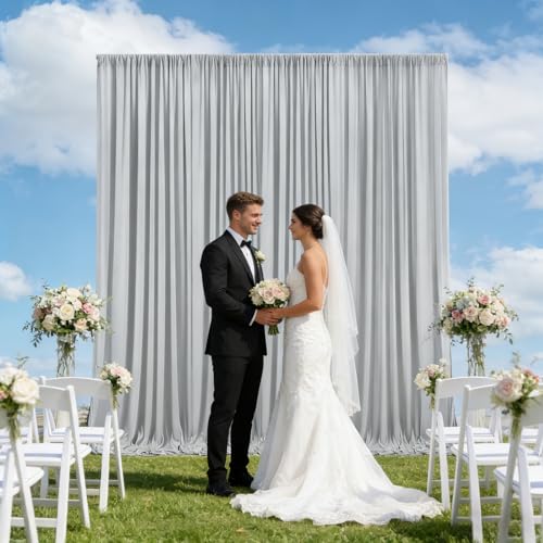 Image of 2 Panels Deep Gray Backdrop Curtain, 10 x 10 Feet Polyester Background Curtains for Parties, Weddings, Baby Showers, Halloween, Christmas, Birthday Party Photoshoot Backdrop Curtains Decorations