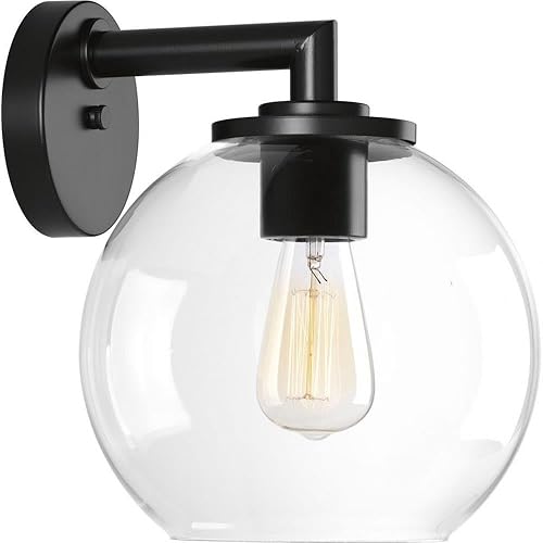 Progress Lighting Globe Lanterns Collection - Farol de pared para exteriores de cristal transparente, 1 luz, color negro mate