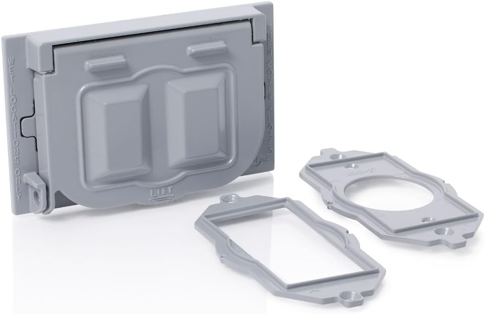 Leviton Cover, 1-Gang for Decora, GFCI, Duplex, or Single Receptacle (Includes Inserts), Horizontal Mount, Metal Enclosure, WM1H-GY, Weatherproof, Gray