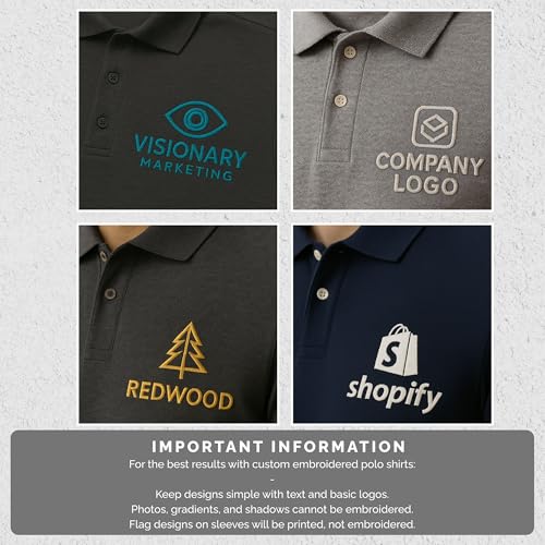 Embroidered Custom Polo Shirt, Customized Embroidery Polo Shirts, Add Any Logo or Text, Perfect for Mens Golf Work Business White3