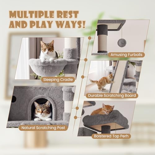 Image of SHA CERLIN 81 Inches Extra Large Cat Tree for Indoor Adult Cats /XXL Big Cat Tower with Condo /Cozy Perches /Sisal Scratching Posts and Hammocks /Activity Center /F80 /Heavy Duty /Grey