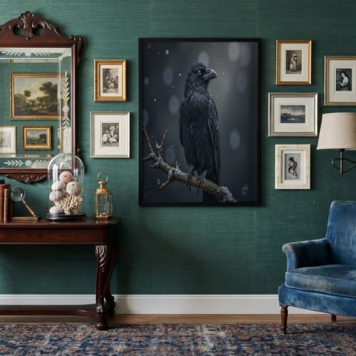Tableau decor murale salon moderne avec motif branches de corbeau 60x90