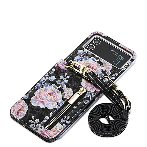 Coque bandoulière Samsung Z Flip 4 motif rose rétro avec cordon pour vos sorties