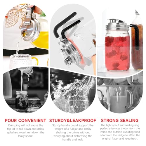 Image of Supvox 32Oz Glass Mason Jar with Lid Upgraded Multifunctional Mason Jar Lid with Handle & Capped Pour Spout, 304 Stainless Steel Mason Jar Lid Kitchen Mason Jar Food Container Oil Can