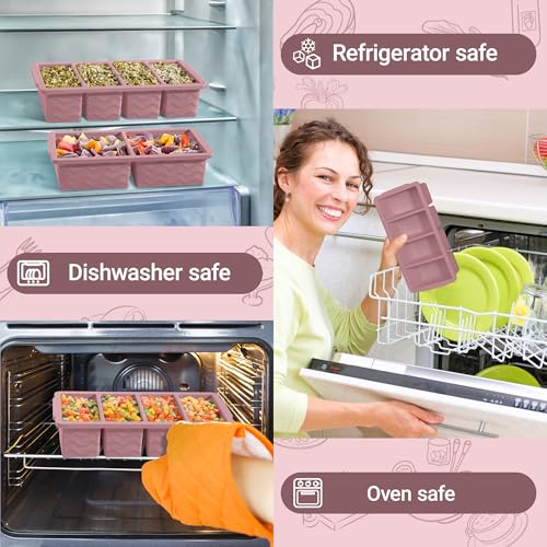 Image of Silicone Freezer Molds for Soup with Lid, 1-Cup & 2-Cup Large Ice Cube Trays Food Storage Containers for Meal Prep, Freeze 500mL /250mL /125mL Portions - 2 Pack