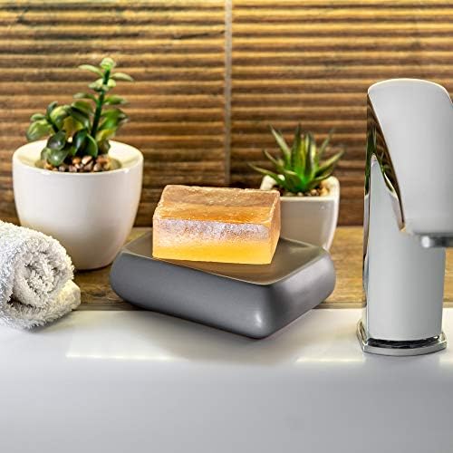 KADAX Soap Dish, 12 x 10 cm, Ceramic Soap Dish for Bathroom, Kitchen, rectangle Soap Holder, Soap Box, Soap Holder, Soap Container (Anthracite)