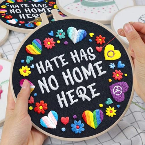 Image of Nuberlic Embroidery Kit for Beginners - LGBT Love Pattern Adults Starter Cross Stitch Kit DIY Needlepoint with Hoop, Pre-Printed Fabric, Threads & Step-by-Step Guide