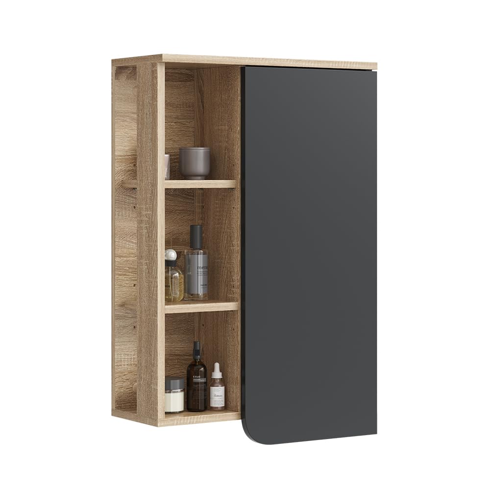 Vicco Mobile bagno Karen, Sonoma/antracite, 50 x 75 cm con porta e vani aperti, per montaggio a parete con vani a giorno e vani chiusi
