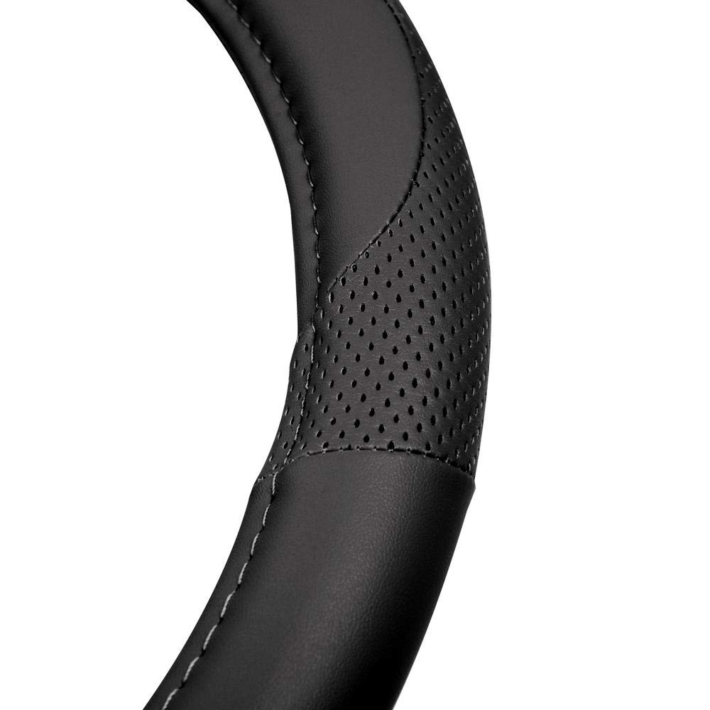 Motor Trend Perforated Microfiber Leather Steering Wheel Cover for Cars Trucks SUVs Vans, Sporty Racing Improved Grip Anti-Fatigue Ergonomic Design, Airbag Compatible - Fits Standard 15" Inch - Black