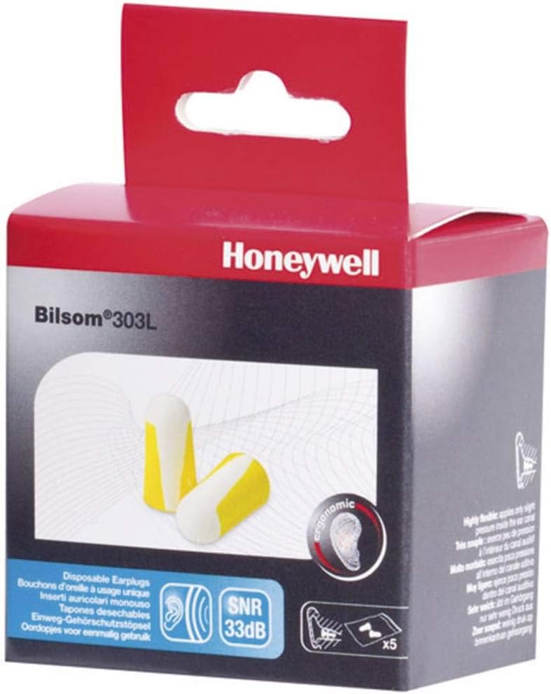 Honeywell Howard Leight 1030271 Bilsom 303L Single-Use Foam Earplugs, SNR 33, Large, 5 Pairs