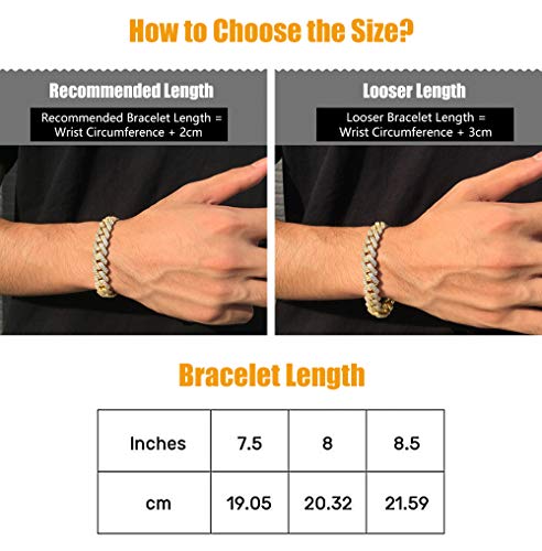 Luxfine 12Mm Iced Out Cuban Link Bracelet 14K Real Gold Plated Hypoallergenic Hip Hop Jewelry 5A+ Cubic Zirconia Prong-Setting For Men Women Back-To-School Birthday Gift #TOP4