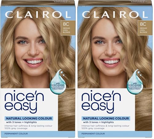 Image of Clairol Nice'n Easy Crème, Natural Looking Oil Infused Permanent Hair Dye, 8C Medium Cool Blonde (Pack of 2)
