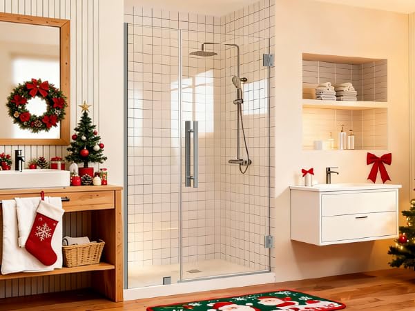 Fully Frameless Wall Hinge Shower Door with 5/16'(8mm) Tempered Glass，Hinged Single Swing Shower Door by Easy Clean Coating Glass, Matte Black (47'-48‘’ × 72', Brushed Nickel)