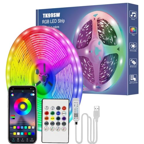 TK99SW Ruban LED 5m, Led Bluetooth avec APP et Télécommande Contrôle pour 65'-75' HDTV, Ruban Auto-adhésif pour Chambre Maison Cuisine