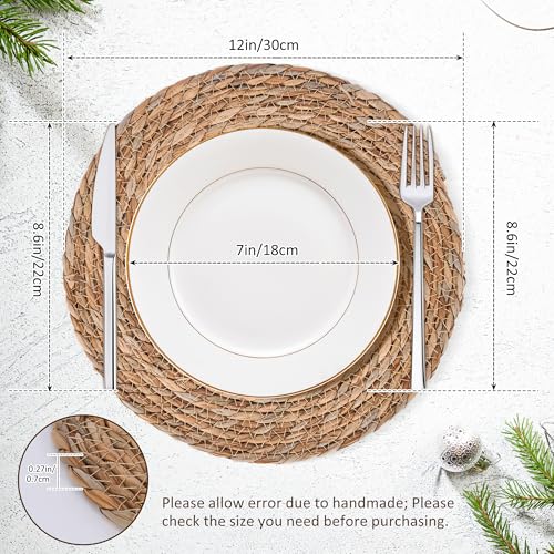 Image of Defined Deco Woven Placemats Set of 10,12 inch Round Rattan Placemats,Natural Hand-Woven Water Hyacinth Placemats,Farmhouse Weave Place Mats,Rustic Braided Wicker Table Mats for Dining Table,Home,Wedding.
