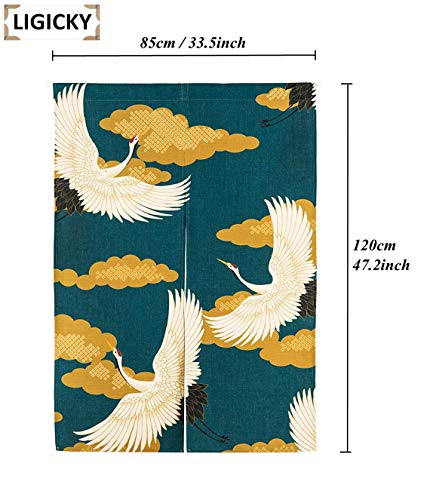 LIGICKY Noren Japanese Style Doorway Curtain Cranes Printed Window Treatment Door Tapestry for Home Decoration 33.5" Width x 47.2" Long