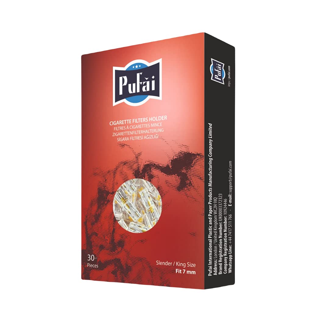 Disposable Cigarette Holder Slender fit 7mm 30 Filters 1 Box Red