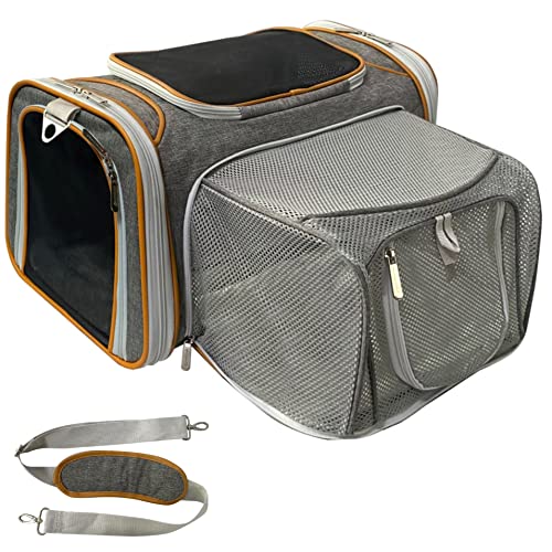 Mr. Peanut's Bolsa de viagem expansível aprovada pela companhia aérea, bolsa de luxo para animais de estimação com zíperes de bloqueio automático premium, roupa de cama de lã sintética de pelúcia com base de madeira compensada resistente, 18LX10.5WX11 HMr. Peanut's 18' x 10.5' x 11' cinza