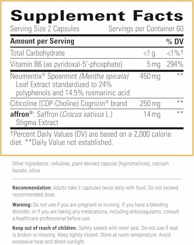 Integrative Therapeutics Neurologix - Brain Health Supplement* - Non-Stimulant Nootropic Supplement for Focus* - Memory Support* - Vegan, Gluten-Free & Dairy-Free - 28 Capsules (14 Servings)