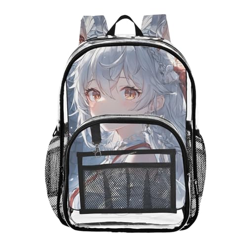 Anime Dragon Woman Clear Backpack, PVC Transparent Bag with Large Capacity for Boys, Girls, Men, Women, See Through Bookbag for School Work College Travel