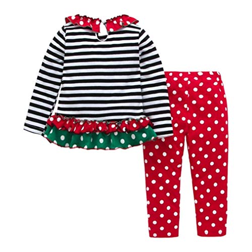 Noubeau Christmas Outfit Toddler Infant Baby Girls Ruffle Top Clothes Set Deer Print Shirt Dress Pants Set2