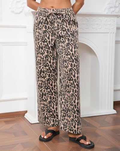 Kedera Women's Leopard Print Jeans Baggy Wide Leg Trousers Mid Rise Y2K Jeans Loose Elastic Waist Drawstring Pants4