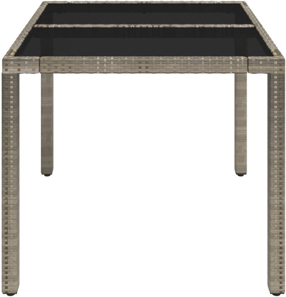 Square Garden Coffee Table with Tempered Glass Top Grey Powder-Coated Steel Frame 35.4 x 35.4 Inches Outdoor Patio Furniture for Garden Terrace Balcony