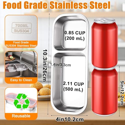 Image of Reusable Stainless Steel Snack Containers with Lids, Double /2 Compartment Stainless Steel Snackle Box Container for Adults, Divided Snack Food Storage Containers for School, Travel (2 Compartment)