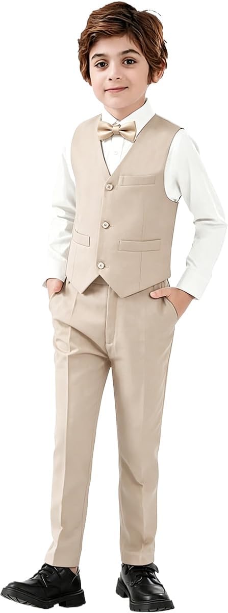 Boy's 5-Piece Suit, Kids' Formal Suit Set with Vest Pants and Tie