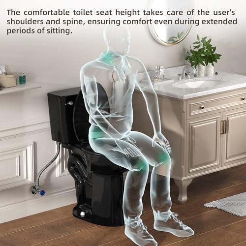 Image of SUPERFLO Black Tall Toilet 21 Inch Extra Tall Toilets for Elderly