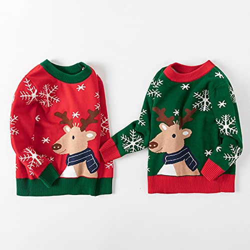 Toddler Boys Girls Christmas Sweater Kids Baby Knitted Long Sleeve Pullover Reindeer Crewneck (Red, 6-7 Years)3
