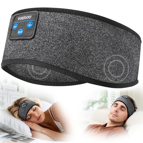 Voerou Sleep Headphones Wireless Bluetooth Headband, Sweat Resistant Sports Headband with Ultra-thin Stereo Speakers for Side Sleepers Sleeping Workout Yoga Running Meditation Unique Gifts Cool Gadget