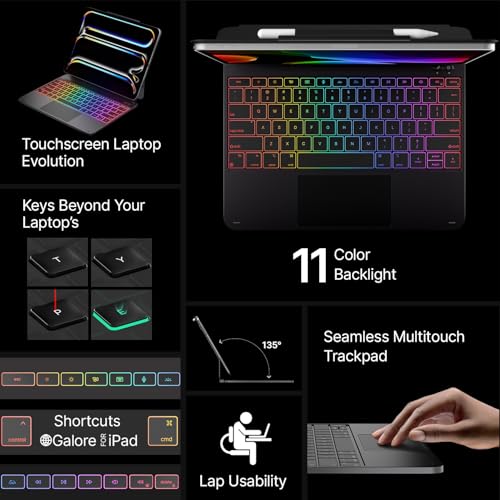 Image of typecase Keyboard Case for iPad Pro 13-inch (M5 2025 /M4 2024), Magic Keyboard with 11 Colors Backlight, Keyboard Case with Pencil Holder, Multi-Touch Trackpad, Easy-Set Magnetic Stand, Carbon Fiber
