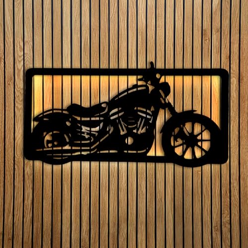 Image of METSY Metal Bike Wall Art with backlit | Bike Lover Gifts | Wall Decor | Home decor gift wall Hanging decoration (91x 42) CM