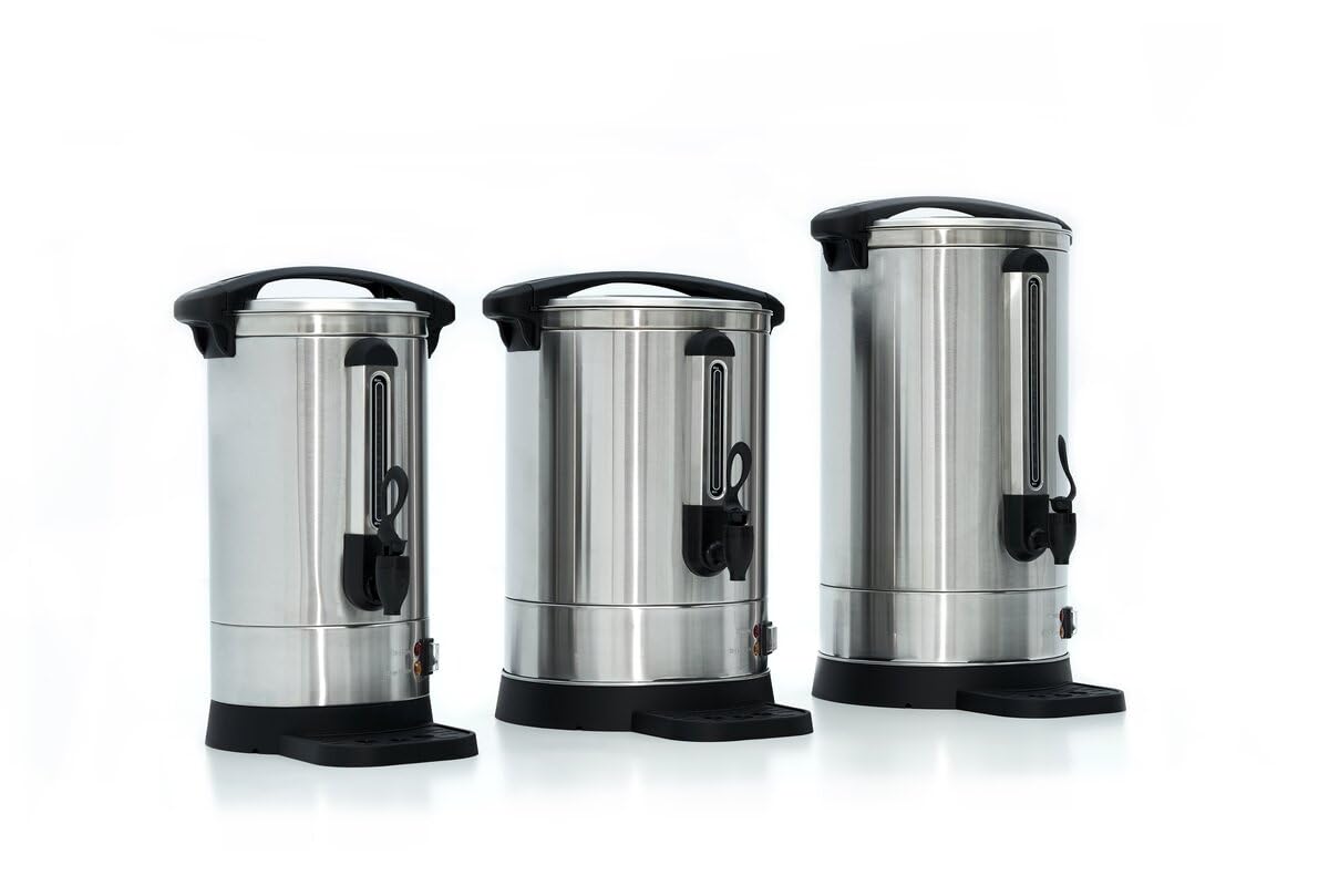 GastroHero Kaffeebereiter 18,2 Liter I Edelstahl Perkolator 121 Tassen Kapazität, Edelstahlfilter, Überhitzungsschutz, Zapfhahn & Wasserauffangschale