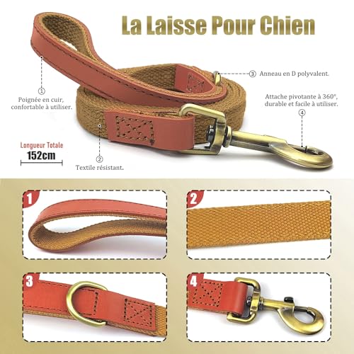 QRDA Dog Collar and Lead Set Khaki Colour Personalized Adjustable Tactical Belt for Small Dogs Medium Large Dogs L - Image 3