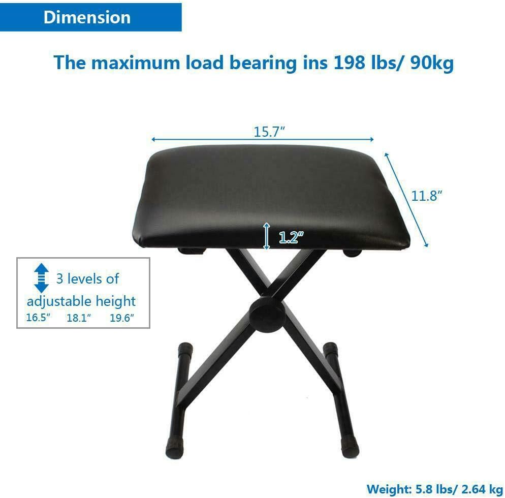 200Lbs Sturdy & Durable Foldable Adjustable Piano Keyboard Bench Folding Stool Chair Padded Seat Perfect to Match with Your Piano L L M