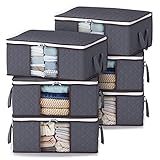Lifewit Clothes Storage Bag Foldable Storage Bin Closet Organizer with Reinforced Handle Sturdy Fabric Clear Window for Sweaters, Coats, T-shirts, Blankets, 6 Pack, 35L, Grey