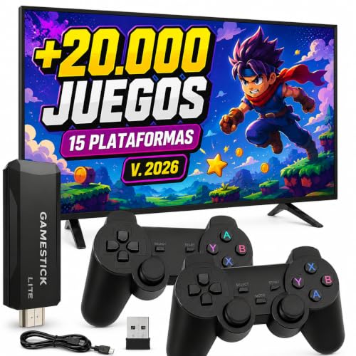 Consola Retro Versión 2026 Pincho Stick HDMI para TV | Miles de Títulos Precargados en 15 Plataformas y 2 Mandos Wireless Inalámbricos | Sin Internet Pinchar a TV y Jugar | Incluye Tarjeta 64GB