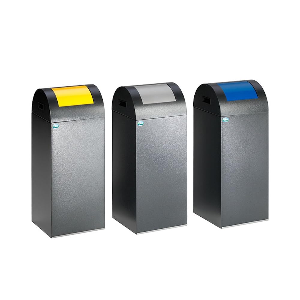 PROREGAL Selbstlöschender Wertstoffsammler rund | 60 Liter, HxBxT 80x32x32cm | Verzinkter Stahl | Grau-Silber | Mülleimer Abfalleimer