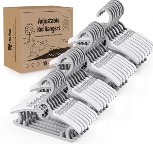 Image of HOUÍSM 36Pack Baby Nursery Closet Hangers, 11"-15" Extendable Laundry Infant Pant Hanger for Growing Kids Clothes - Newborn Baby Gift - Adjustable Children Coat Hanger for Girl Boy Toddler Kids